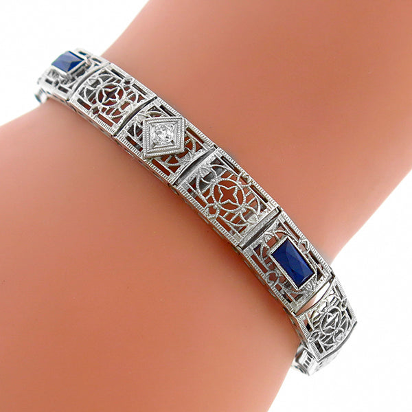 Antique Sapphire & 0.25ct  Diamond Bracelet