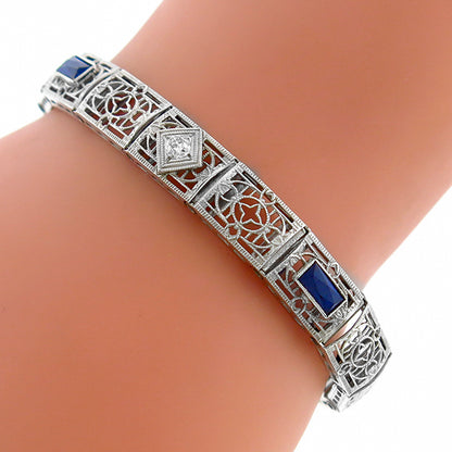 Antique Sapphire & 0.25ct  Diamond Bracelet