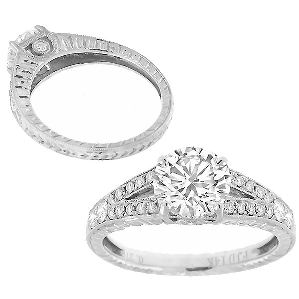 Antique Style 1.02ct Diamond Engagement Gold Ring