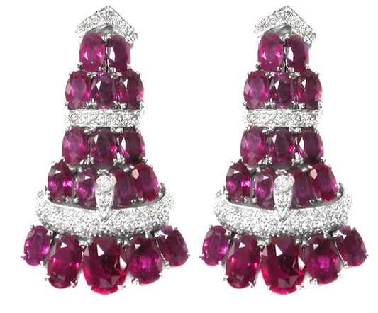 Antique Style 13.40ct Ruby 0.81ct Diamond Earrings