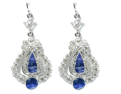 Antique Style 1.46ct Sapphire 1.10ct Diamond Earrings