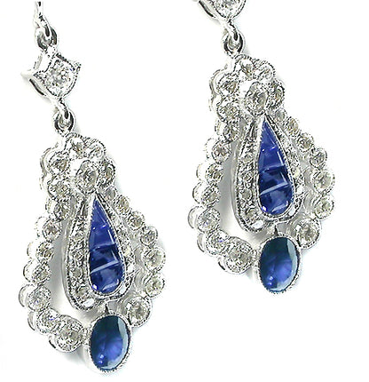 Antique Style 1.46ct Sapphire 1.10ct Diamond Earrings