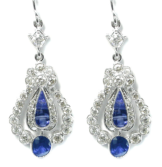 Antique Style 1.46ct Sapphire 1.10ct Diamond Earrings