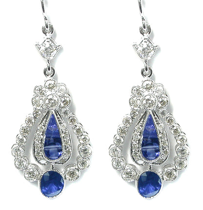 Antique Style 1.46ct Sapphire 1.10ct Diamond Earrings