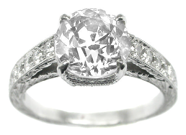 Antique Style 2.39ct Old  Mine Diamond Platinum Engagement Ring