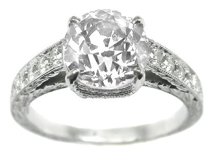 Antique Style 2.39ct Old  Mine Diamond Platinum Engagement Ring