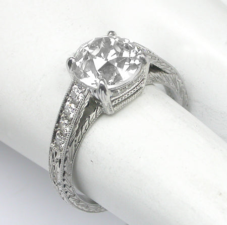 Antique Style 2.39ct Old  Mine Diamond Platinum Engagement Ring