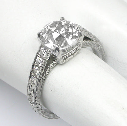 Antique Style 2.39ct Old  Mine Diamond Platinum Engagement Ring