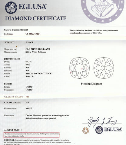 Antique Style 2.39ct Old  Mine Diamond Platinum Engagement Ring