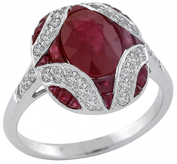Antique Style 2.40ct Ruby 0.50ct Diamond Gold Ring