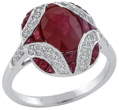 Antique Style 2.40ct Ruby 0.50ct Diamond Gold Ring