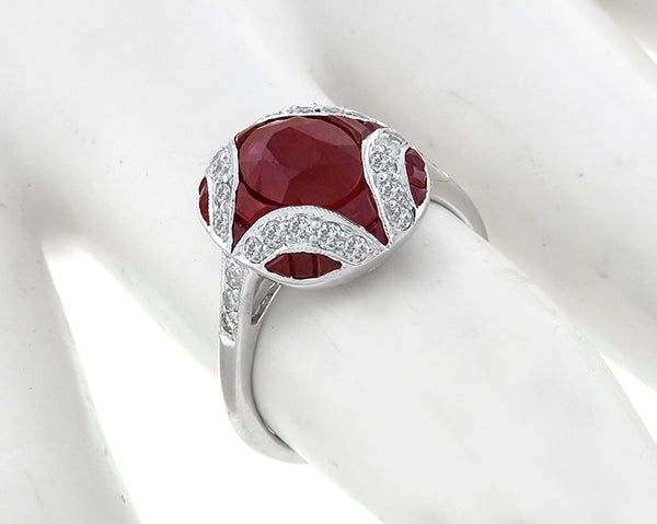 Antique Style 2.40ct Ruby 0.50ct Diamond Gold Ring