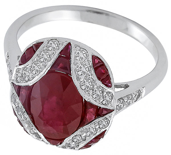 Antique Style 2.40ct Ruby 0.50ct Diamond Gold Ring