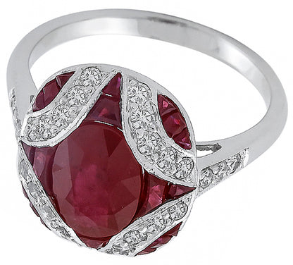 Antique Style 2.40ct Ruby 0.50ct Diamond Gold Ring