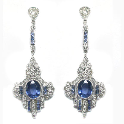 Antique Style 2.50ct Sapphire 1.10ct Diamond Earrings