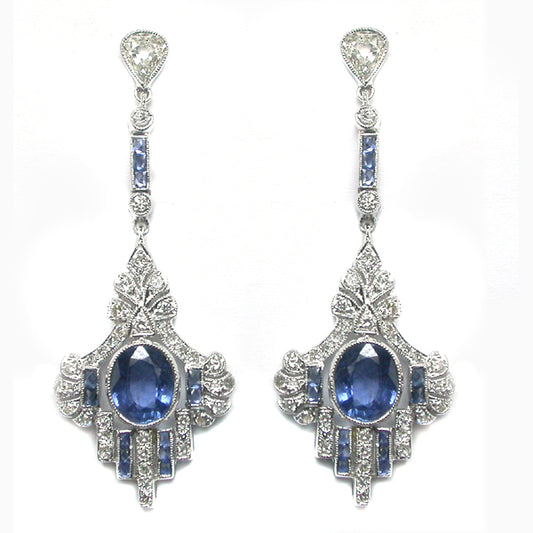 Antique Style 2.50ct Sapphire 1.10ct Diamond Earrings