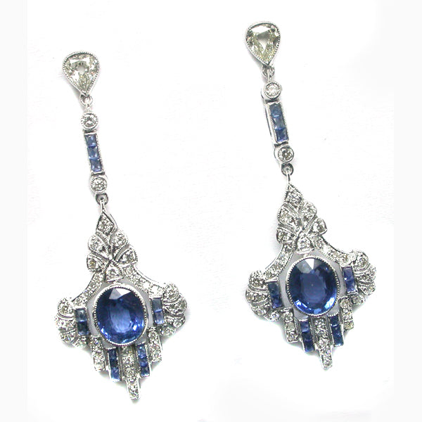 Antique Style 2.50ct Sapphire 1.10ct Diamond Earrings