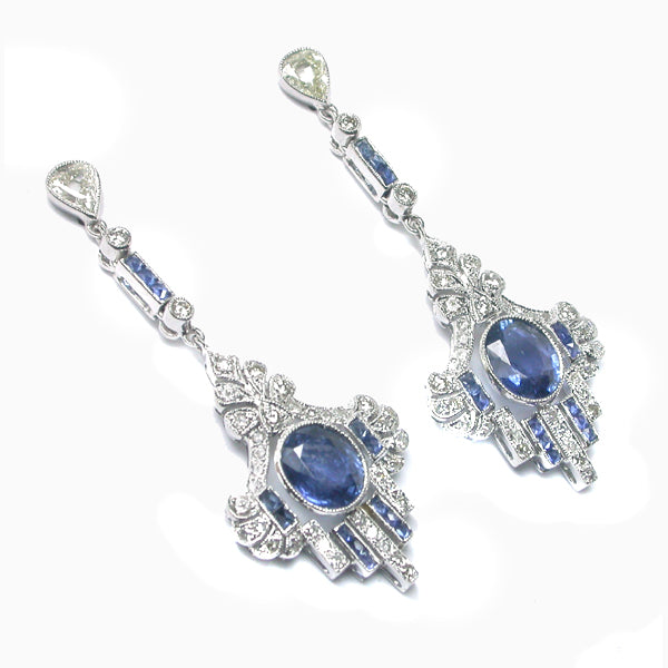 Antique Style 2.50ct Sapphire 1.10ct Diamond Earrings