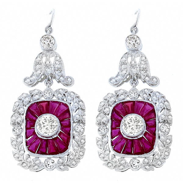 Antique Style 2.72ct Diamond 2.92ct Ruby Earrings
