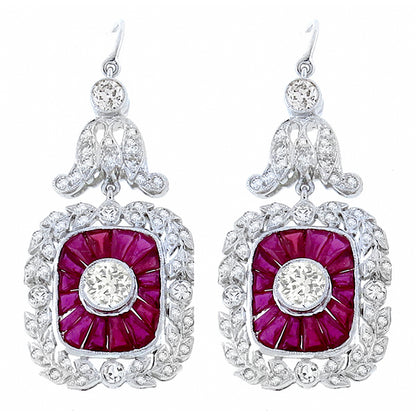Antique Style 2.72ct Diamond 2.92ct Ruby Earrings