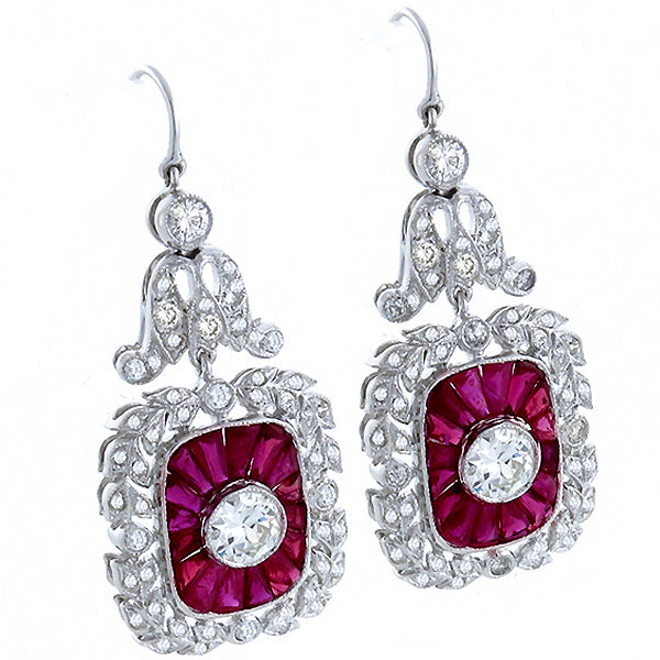 Antique Style 2.72ct Diamond 2.92ct Ruby Earrings