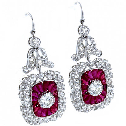 Antique Style 2.72ct Diamond 2.92ct Ruby Earrings