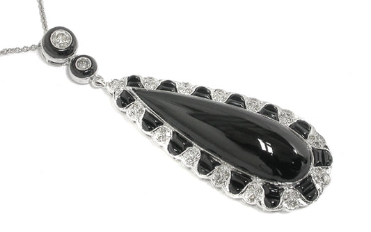 Antique Style 32.76ct Onyx 1.22ct Diamond Pendant