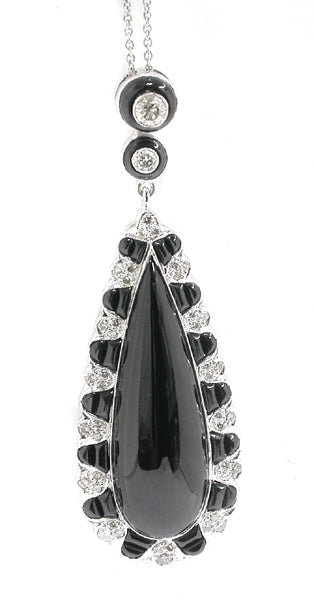 Antique Style 32.76ct Onyx 1.22ct Diamond Pendant