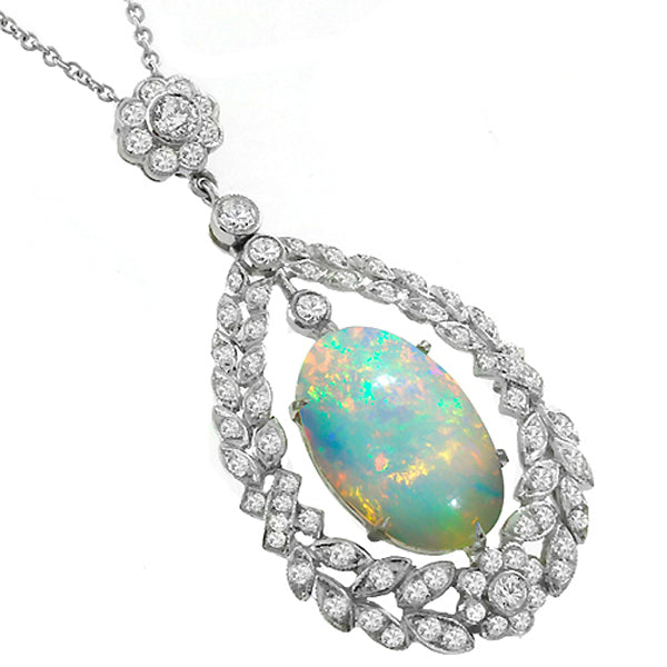Antique Style 3.98ct Opal 1.31ct Diamond Pendant