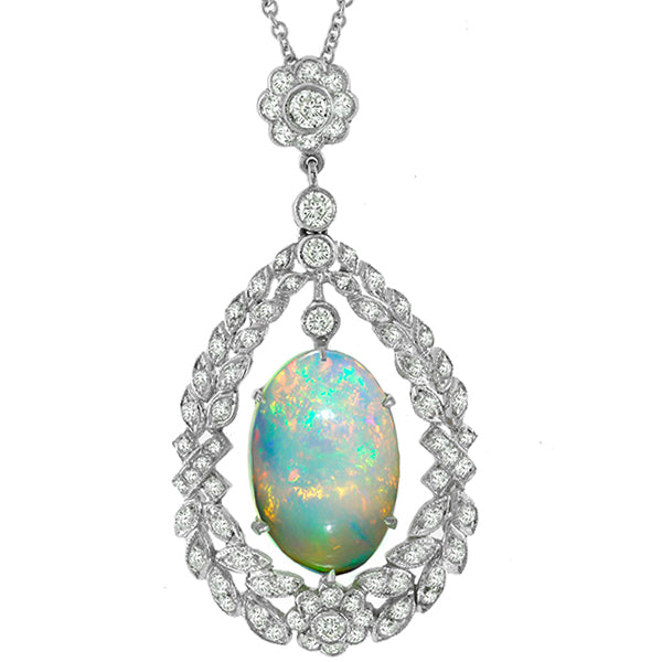 Antique Style 3.98ct Opal 1.31ct Diamond Pendant