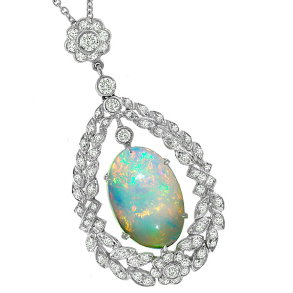 Antique Style 3.98ct Opal 1.31ct Diamond Pendant