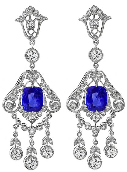 Antique Style 5.30ct Sapphire 1.00ct Diamond Earrings