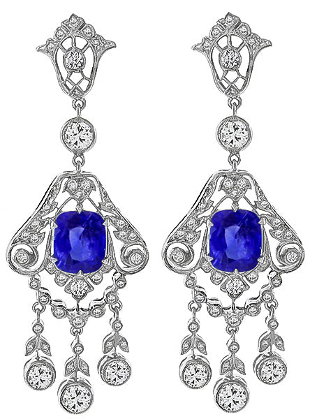 Antique Style 5.30ct Sapphire 1.00ct Diamond Earrings