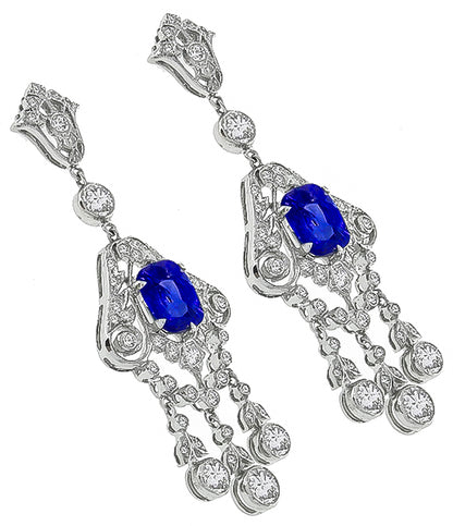 Antique Style 5.30ct Sapphire 1.00ct Diamond Earrings