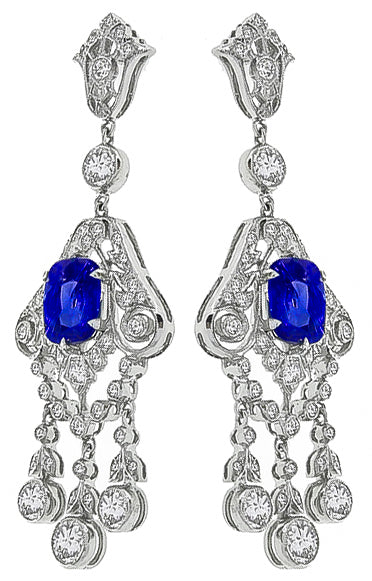 Antique Style 5.30ct Sapphire 1.00ct Diamond Earrings