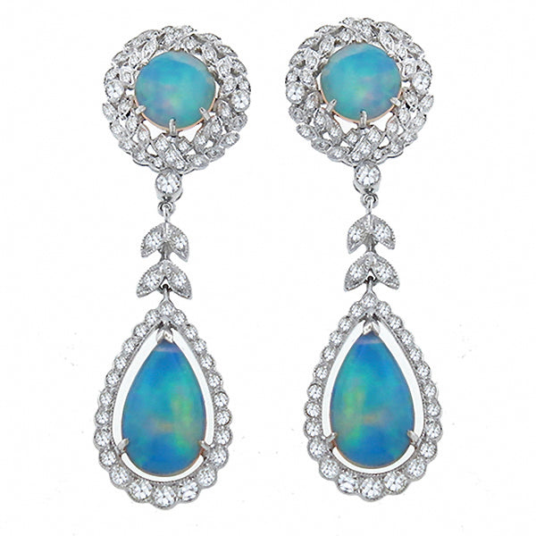 Antique  Style  6.00ct Opal   1.15ct Diamond Chandelier   Earrings
