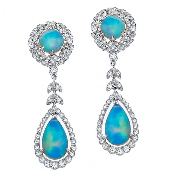 Antique  Style  6.00ct Opal   1.15ct Diamond Chandelier   Earrings