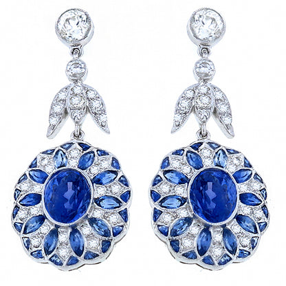 Antique Style 6.36ct Sapphire 1.58ct Diamond Earrings