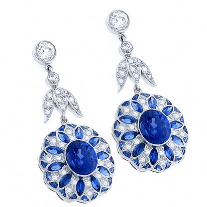 Antique Style 6.36ct Sapphire 1.58ct Diamond Earrings