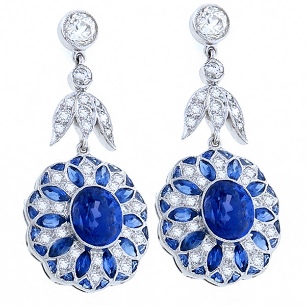 Antique Style 6.36ct Sapphire 1.58ct Diamond Earrings