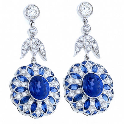 Antique Style 6.36ct Sapphire 1.58ct Diamond Earrings