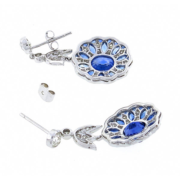 Antique Style 6.36ct Sapphire 1.58ct Diamond Earrings