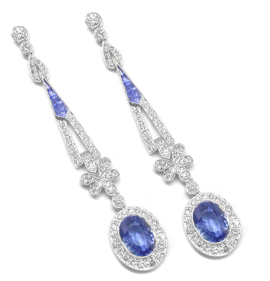 Antique Style 6.85ct Sapphire 1.97ct Diamond Earrings