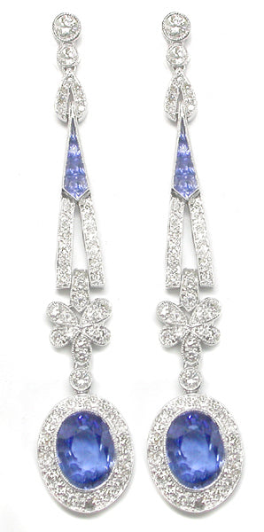 Antique Style 6.85ct Sapphire 1.97ct Diamond Earrings