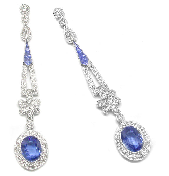 Antique Style 6.85ct Sapphire 1.97ct Diamond Earrings