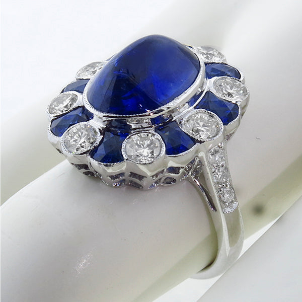 Antique Style 7.22ct Sapphire 1.40ct Diamond Cluster Gold Ring