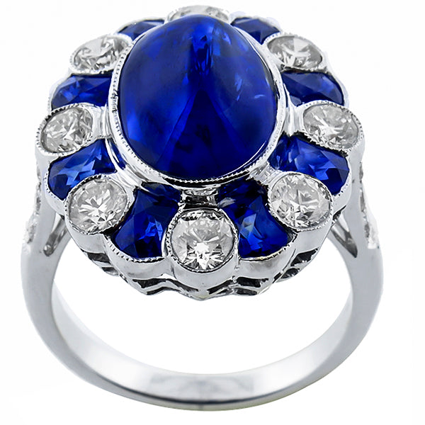Antique Style 7.22ct Sapphire 1.40ct Diamond Cluster Gold Ring