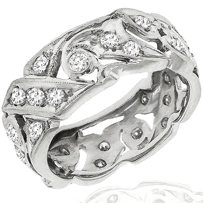 Art Deco 1.08ct Round Brilliant Diamond Platinum Band