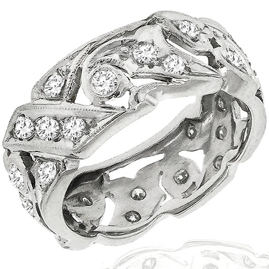 Art Deco 1.08ct Round Brilliant Diamond Platinum Band