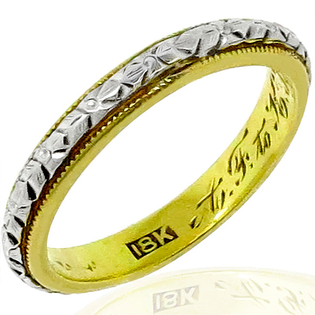 Victorian 18k Yellow & White Gold Floral Wedding Band